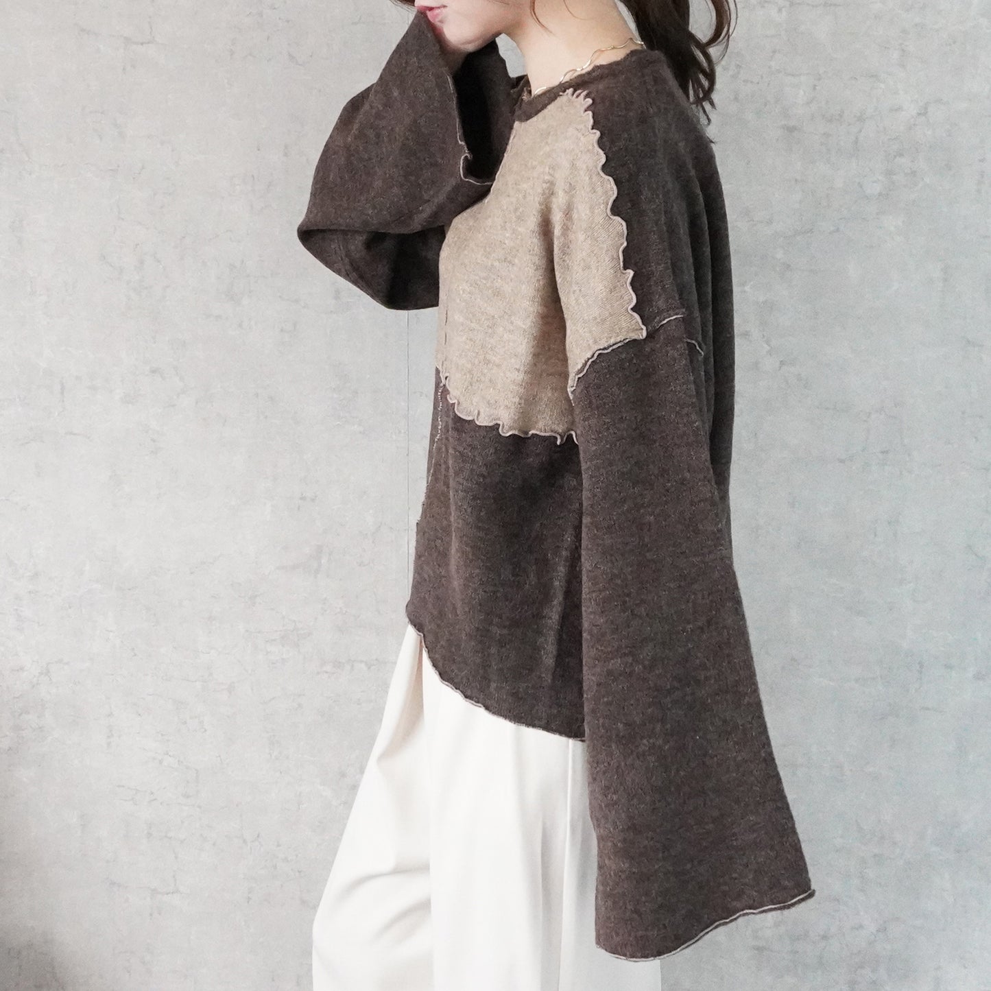 バイカラーメローニットプルオーバー