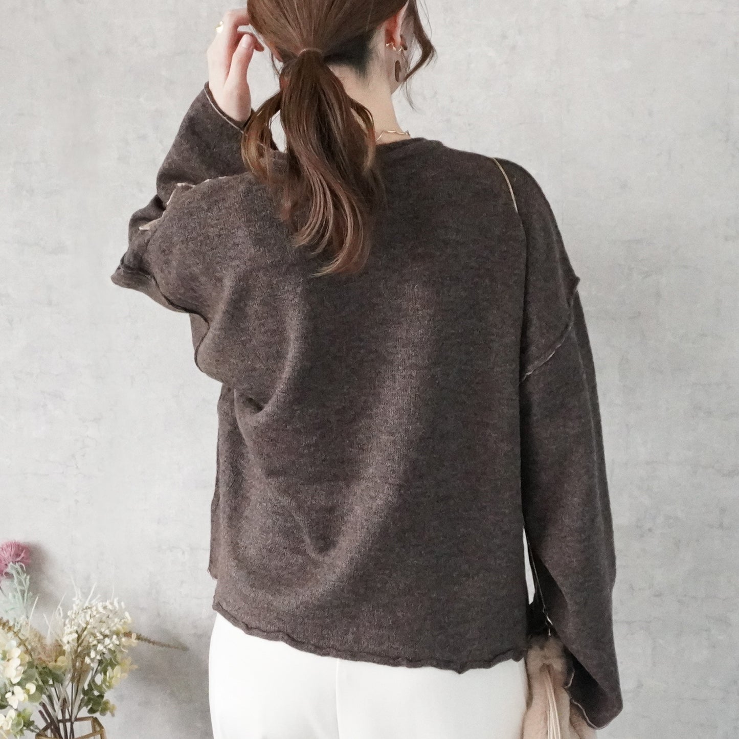 バイカラーメローニットプルオーバー