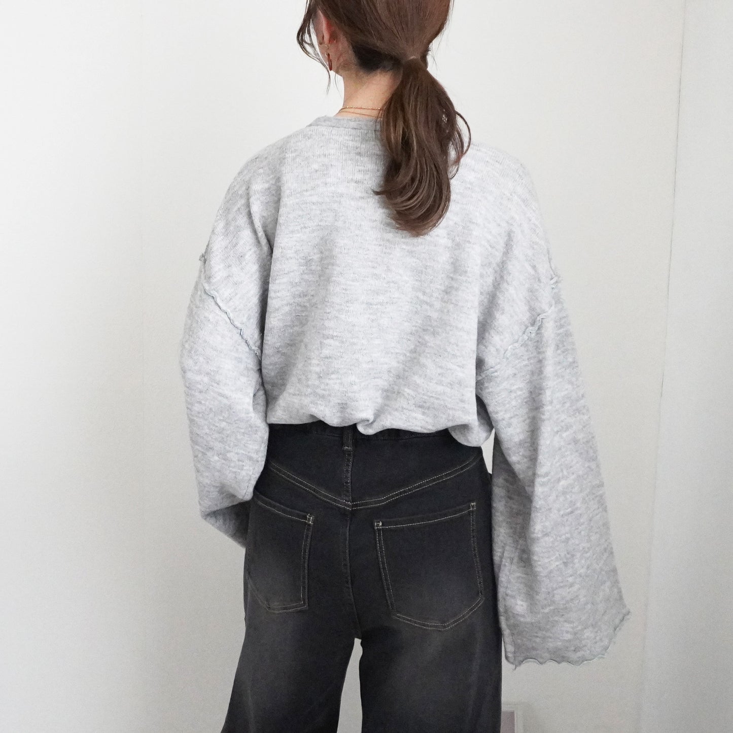 バイカラーメローニットプルオーバー