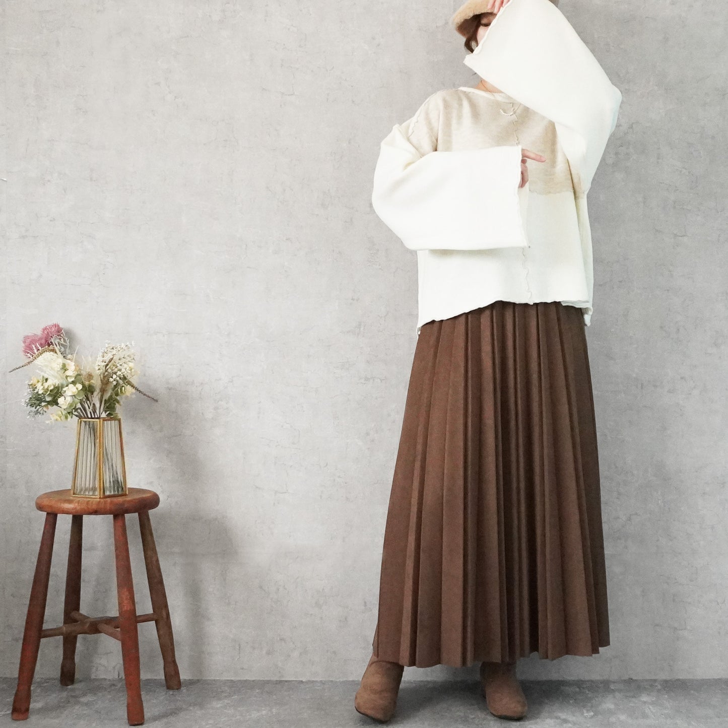 バイカラーメローニットプルオーバー