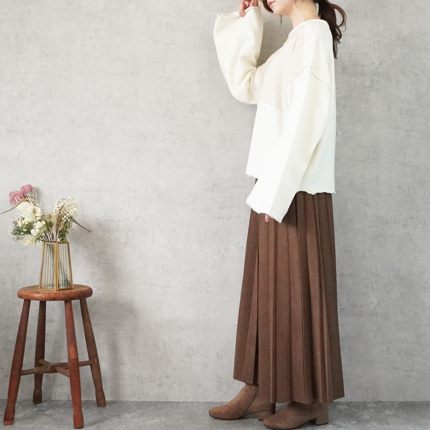 バイカラーメローニットプルオーバー