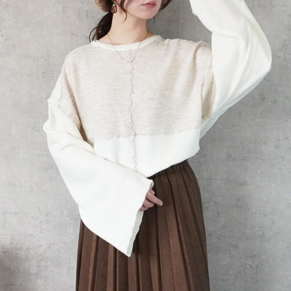 バイカラーメローニットプルオーバー