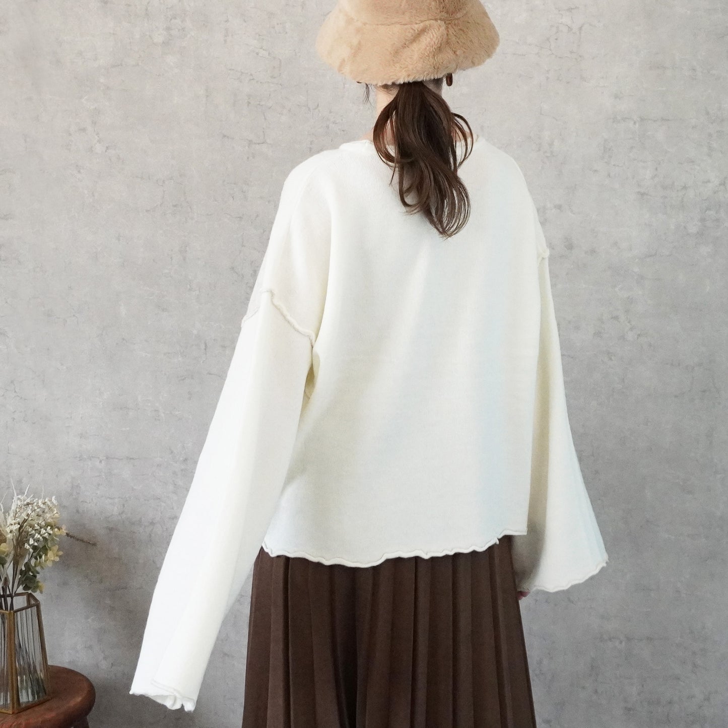 バイカラーメローニットプルオーバー