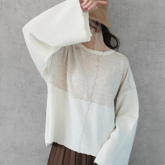 バイカラーメローニットプルオーバー