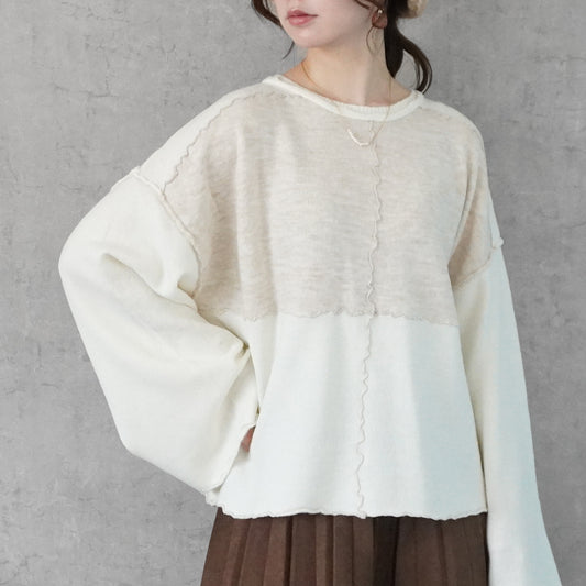 バイカラーメローニットプルオーバー