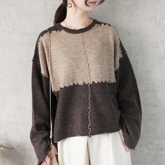 バイカラーメローニットプルオーバー