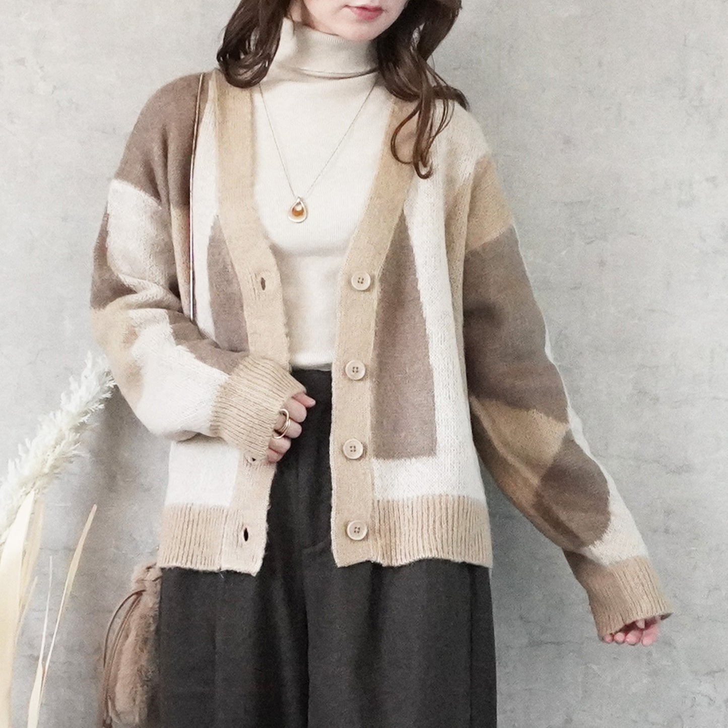 配色ニュアンス柄カーディガン