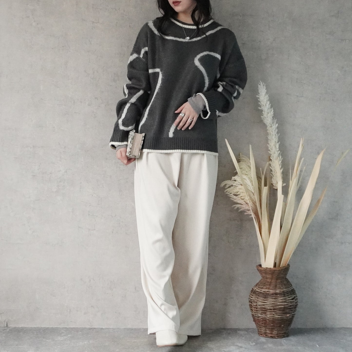 ニュアンスライン配色ニットプルオーバー