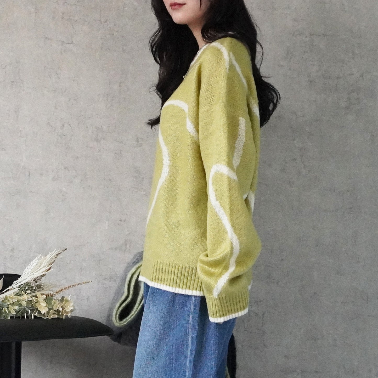ニュアンスライン配色ニットプルオーバー