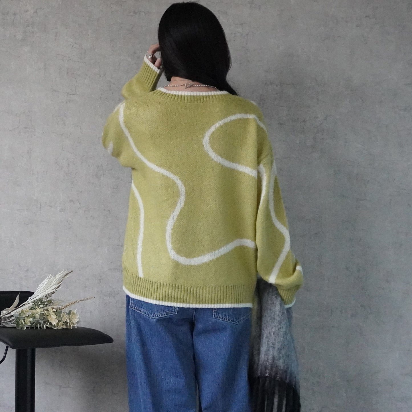 ニュアンスライン配色ニットプルオーバー