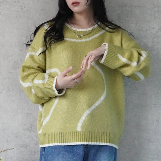 ニュアンスライン配色ニットプルオーバー