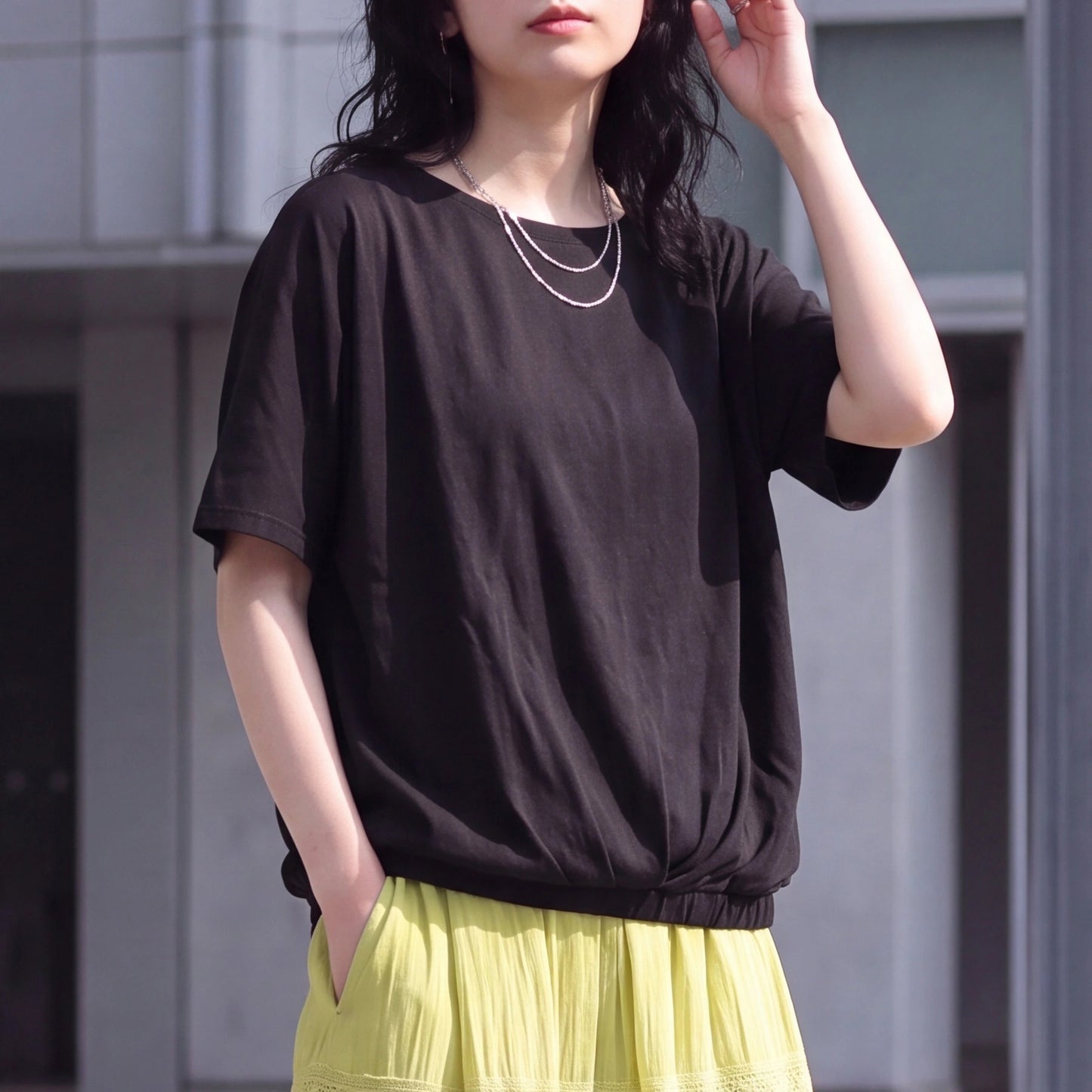 天竺裾ゴム入りドルマンTシャツ