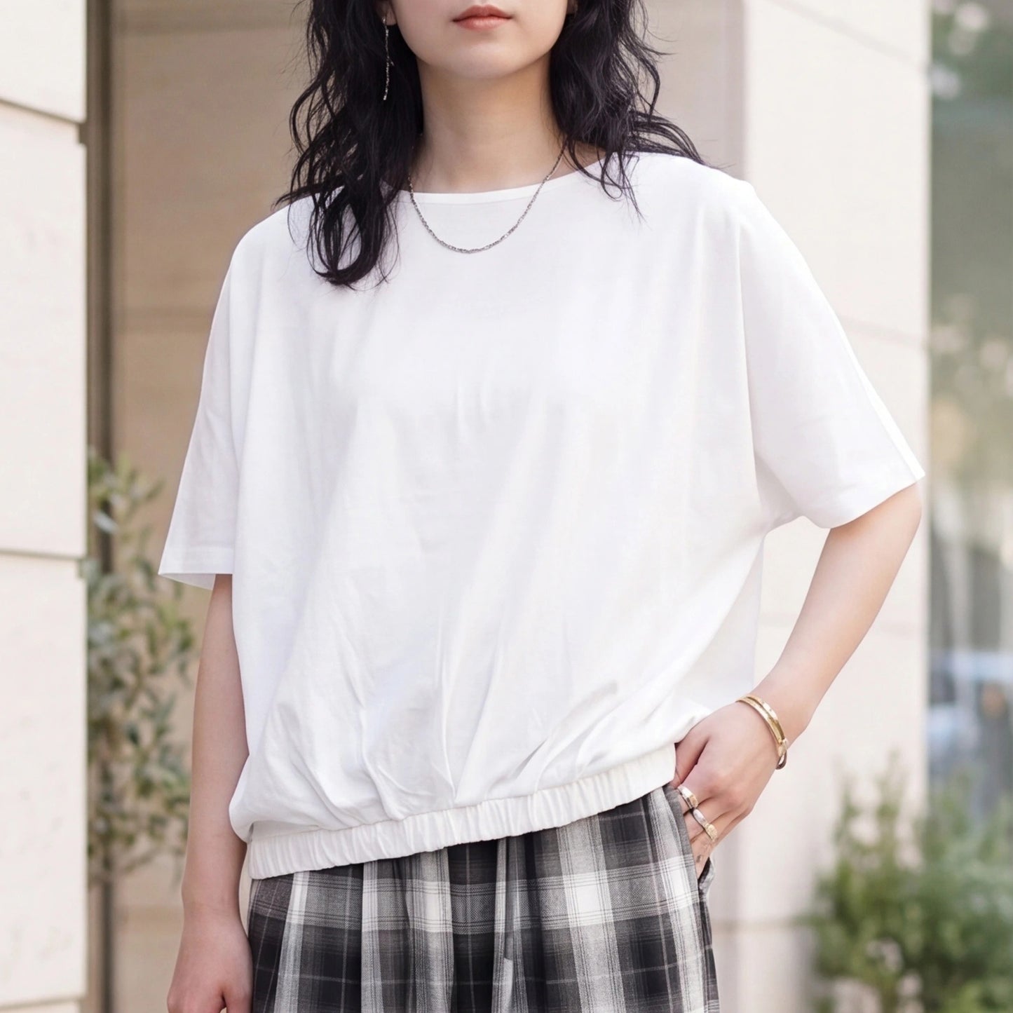 天竺裾ゴム入りドルマンTシャツ
