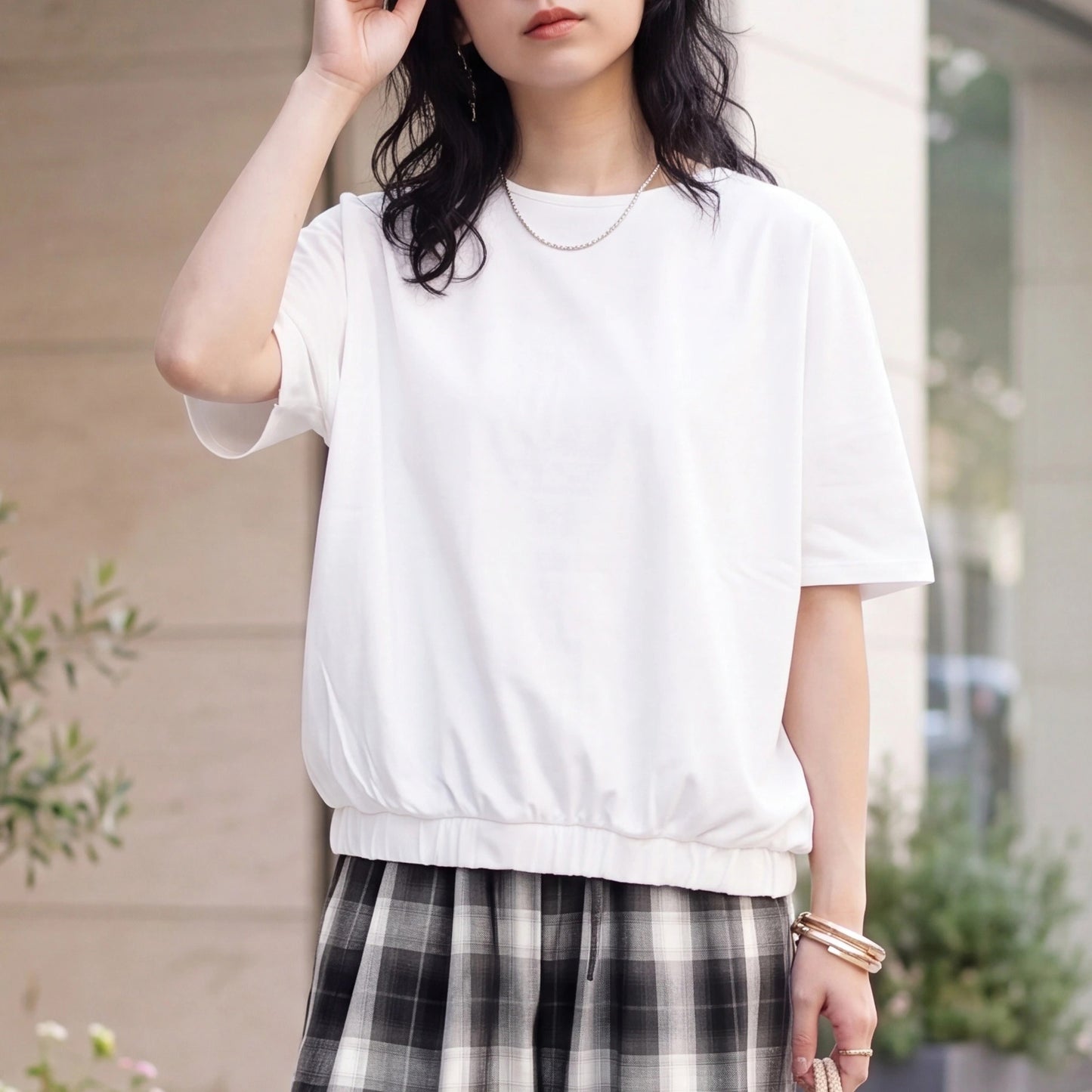 天竺裾ゴム入りドルマンTシャツ