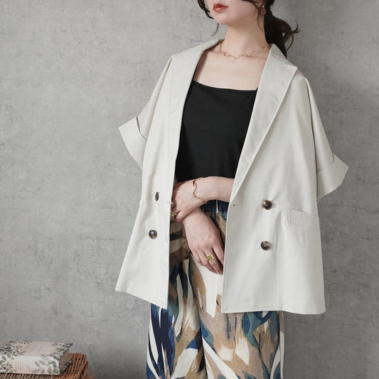 リネンタッチ半袖テーラードジャケット【予約】