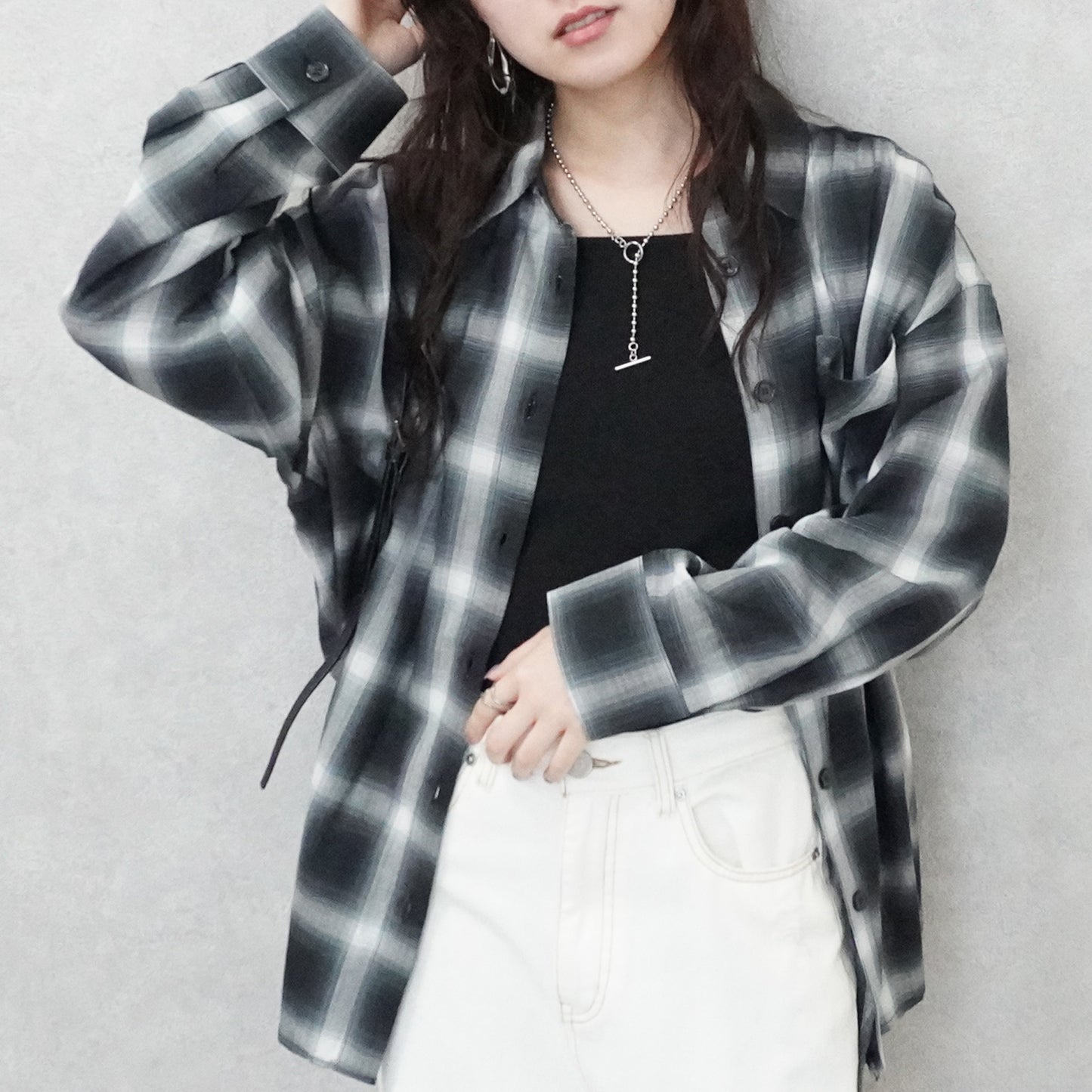 綿シアーオンブレビッグチェックシャツ