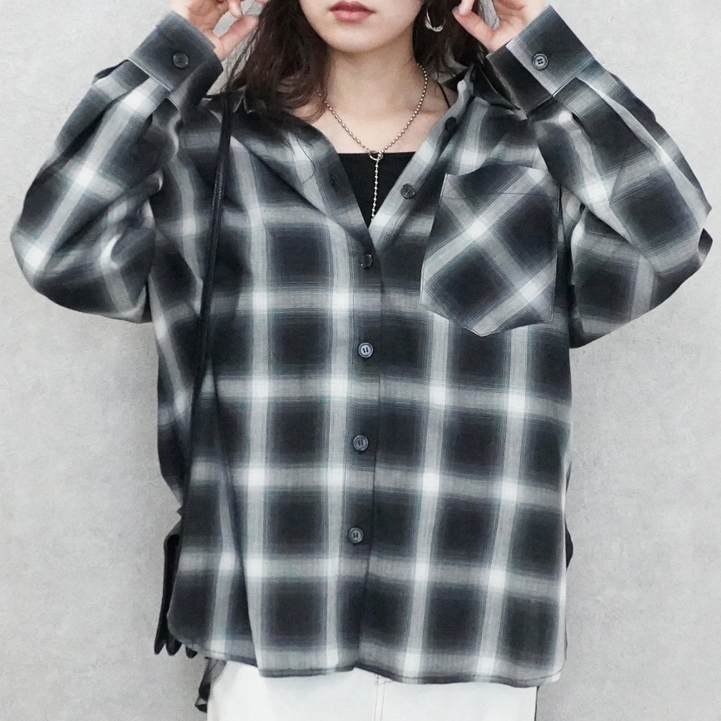 綿シアーオンブレビッグチェックシャツ