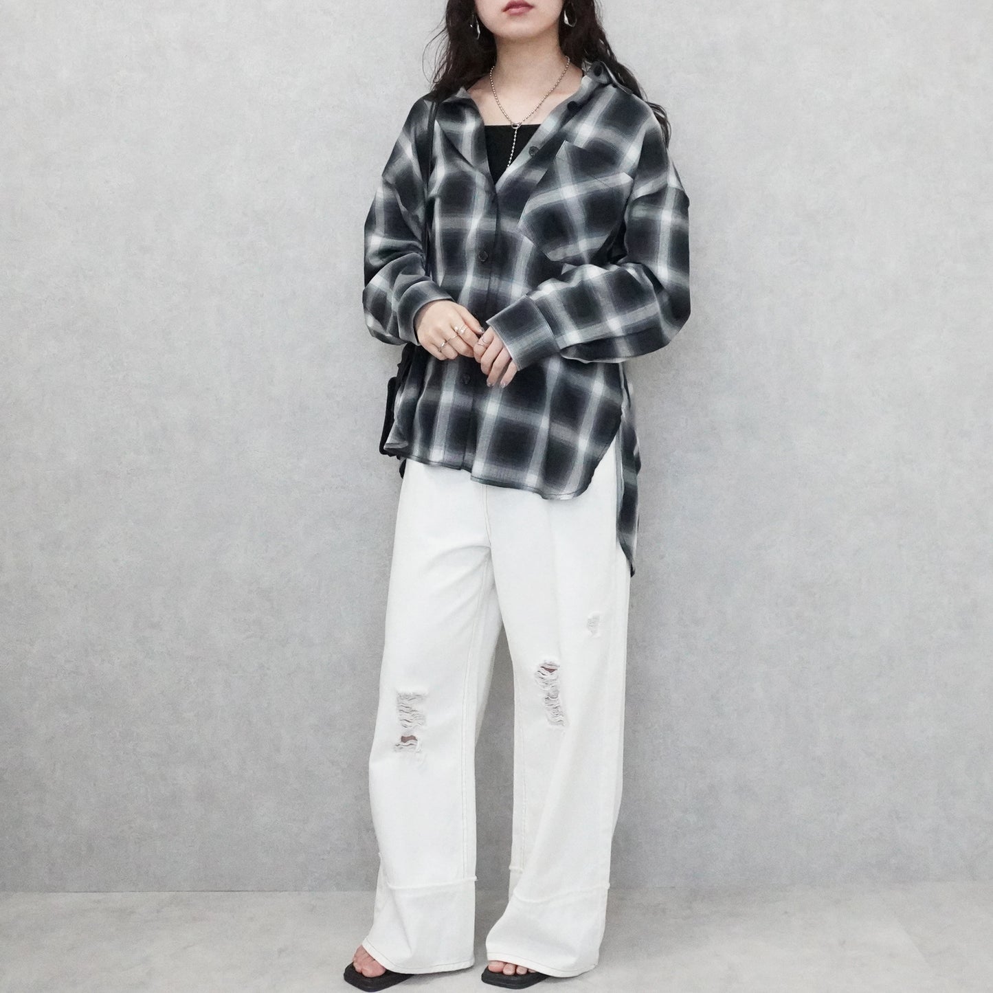 綿シアーオンブレビッグチェックシャツ