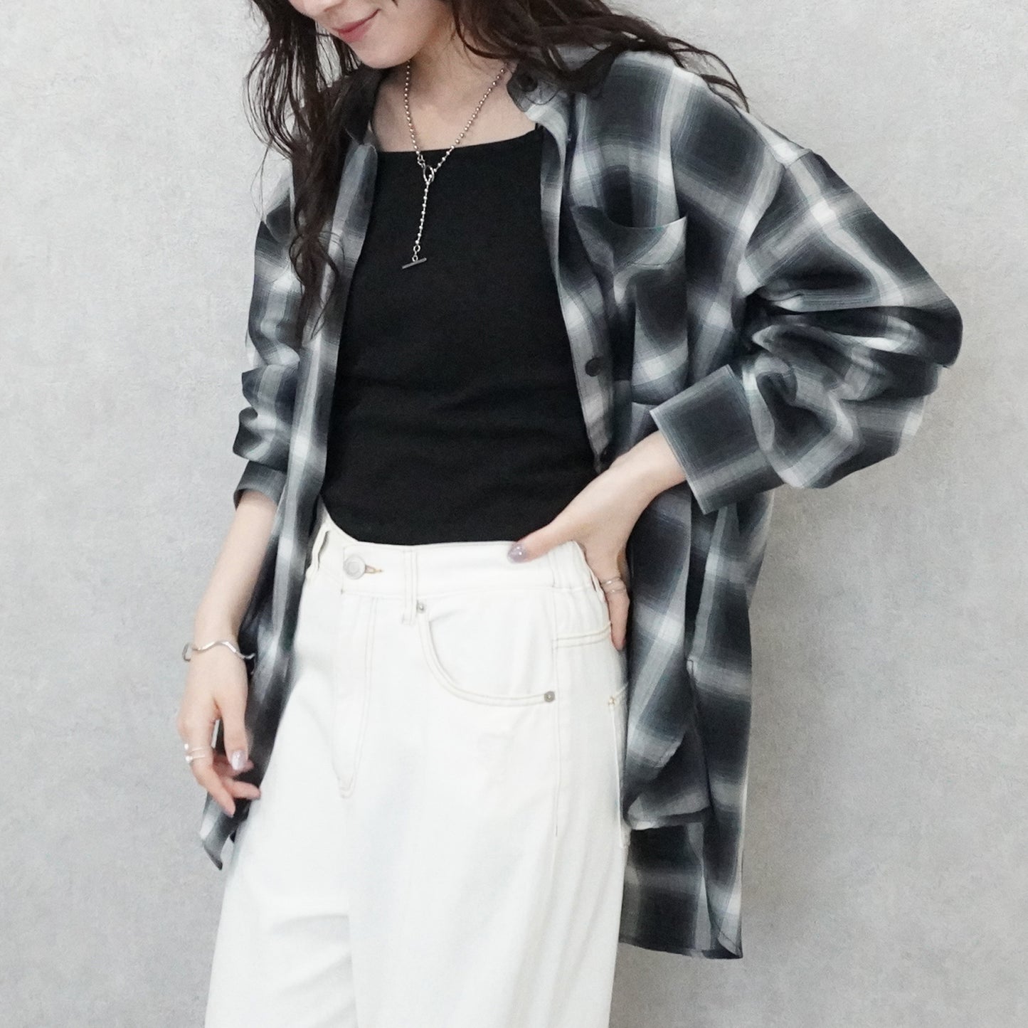 綿シアーオンブレビッグチェックシャツ