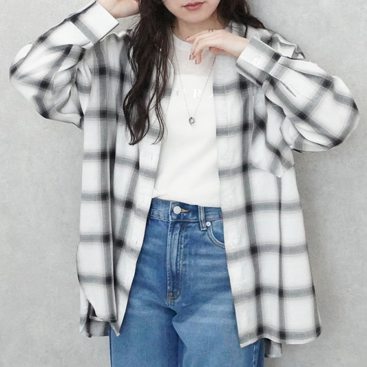 綿シアーオンブレビッグチェックシャツ