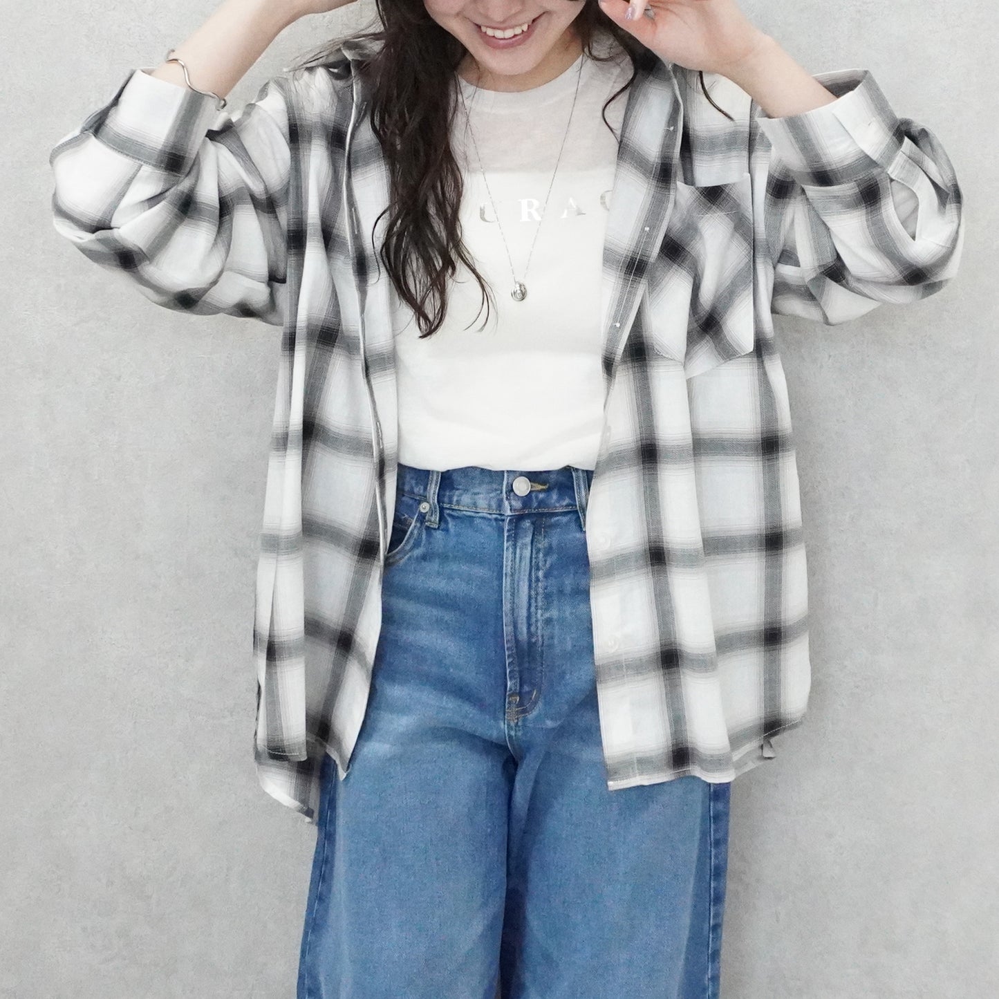 綿シアーオンブレビッグチェックシャツ