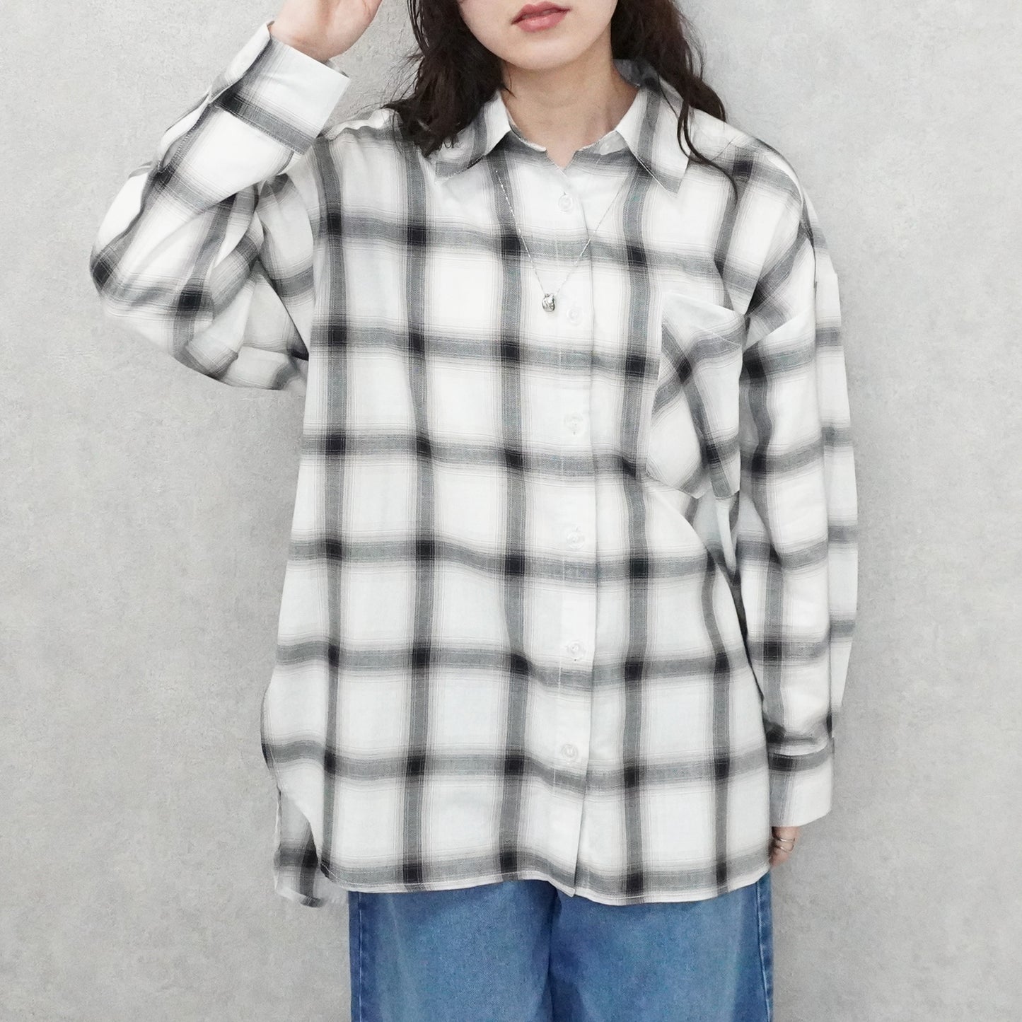 綿シアーオンブレビッグチェックシャツ