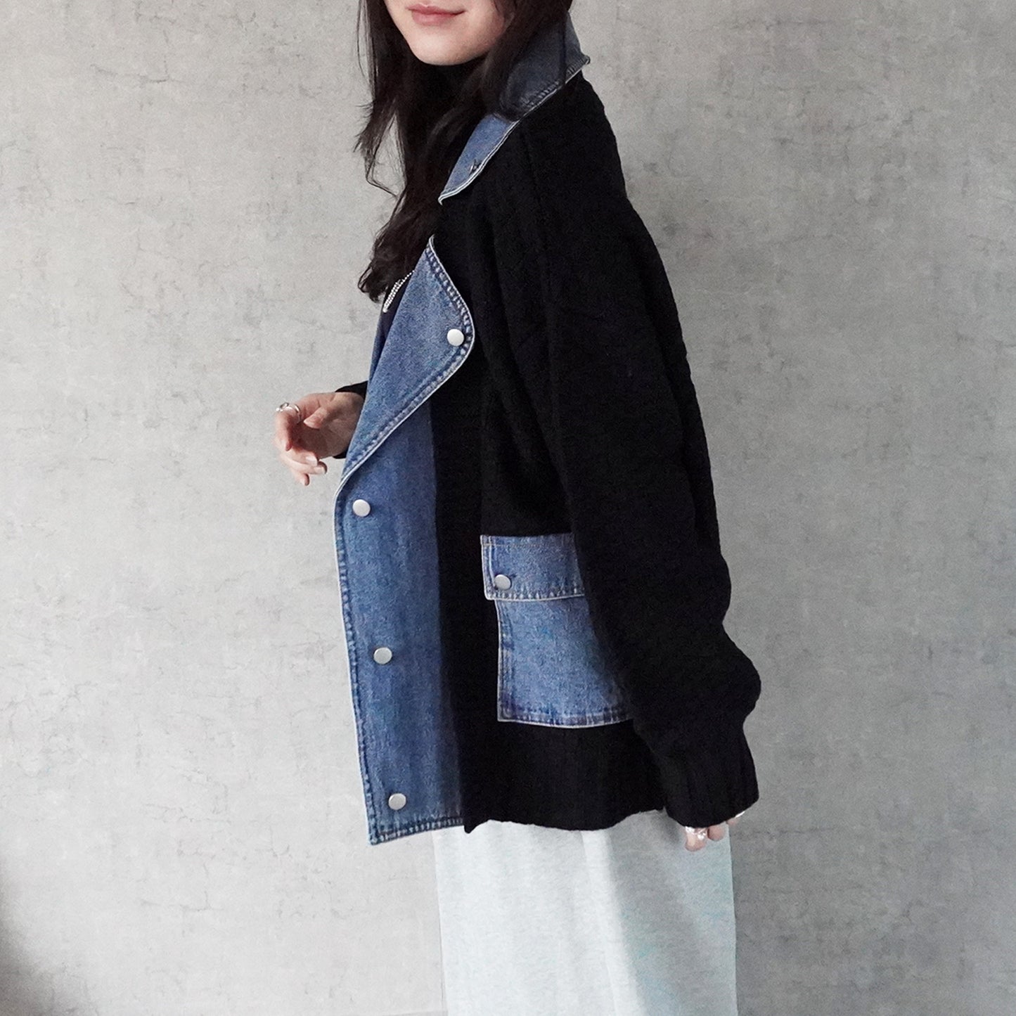 デニム切替ニットジャケット