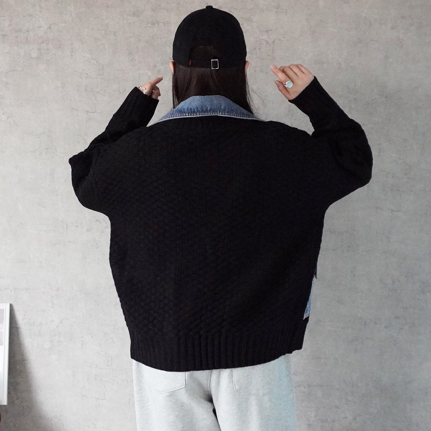 デニム切替ニットジャケット