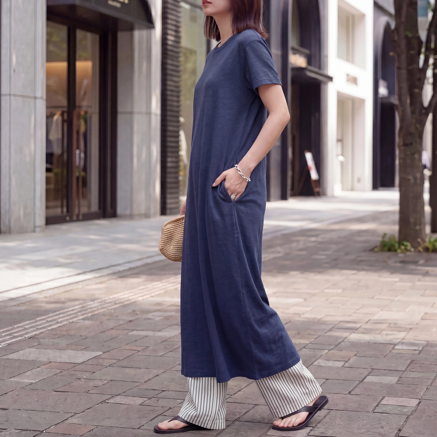 接触冷感 天竺ロングワンピース