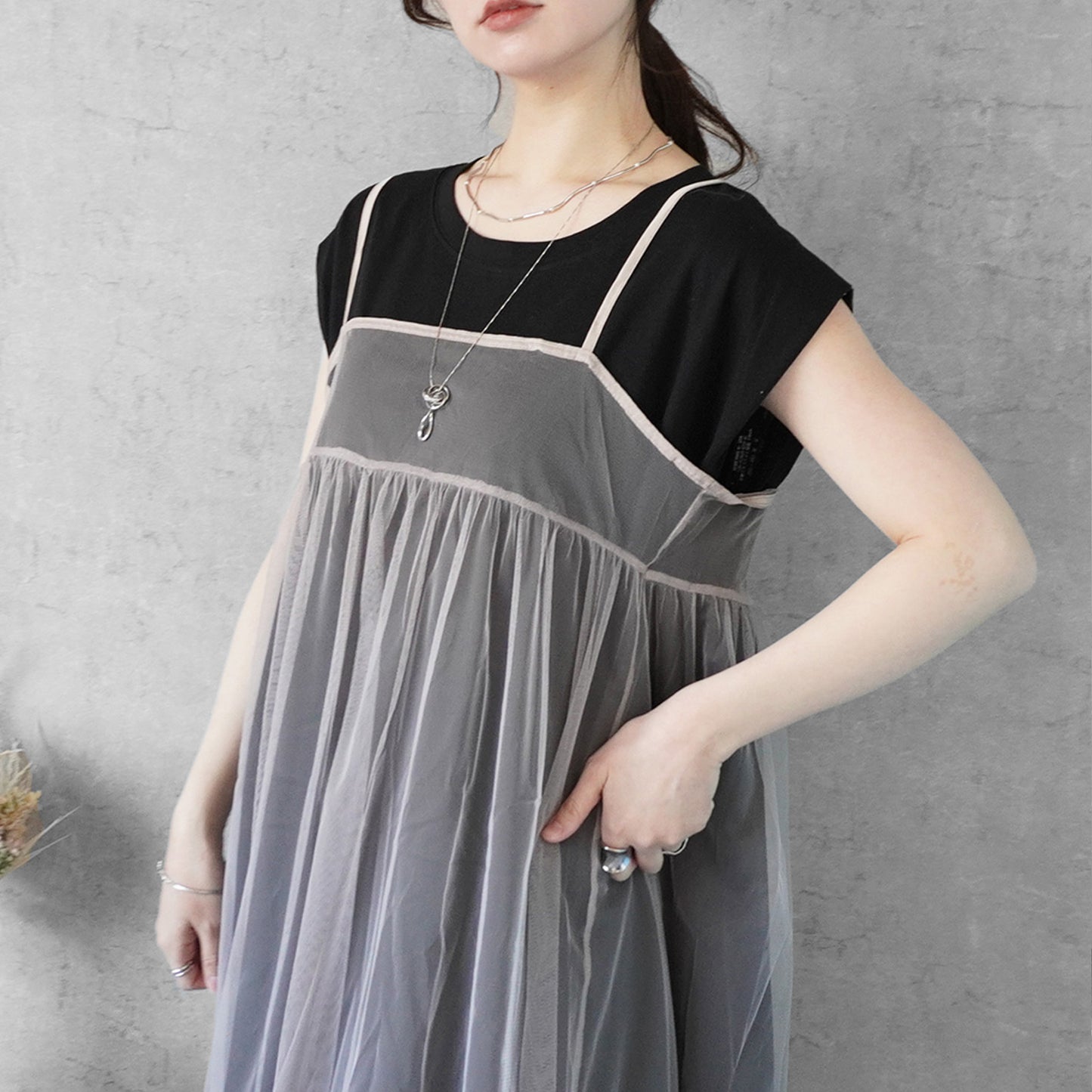 天竺ノースリーブロングワンピース