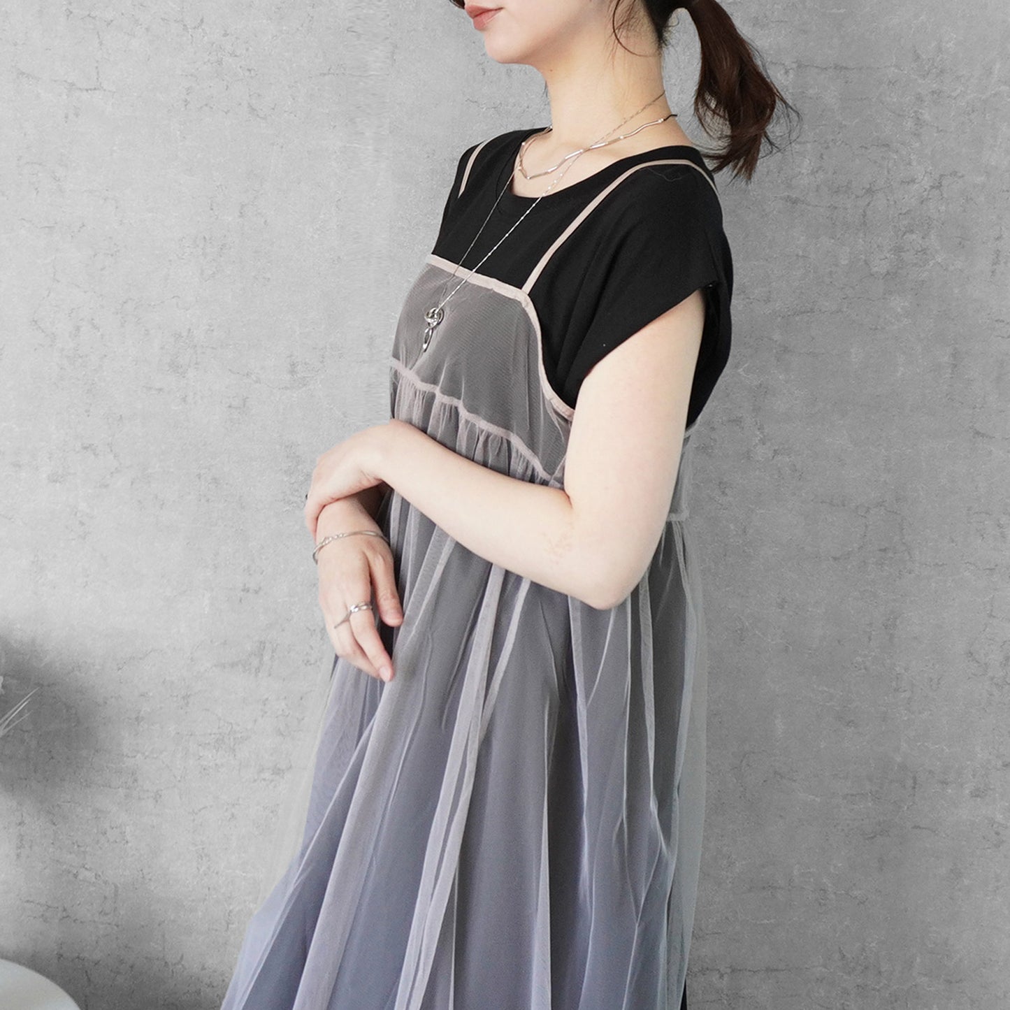 天竺ノースリーブロングワンピース