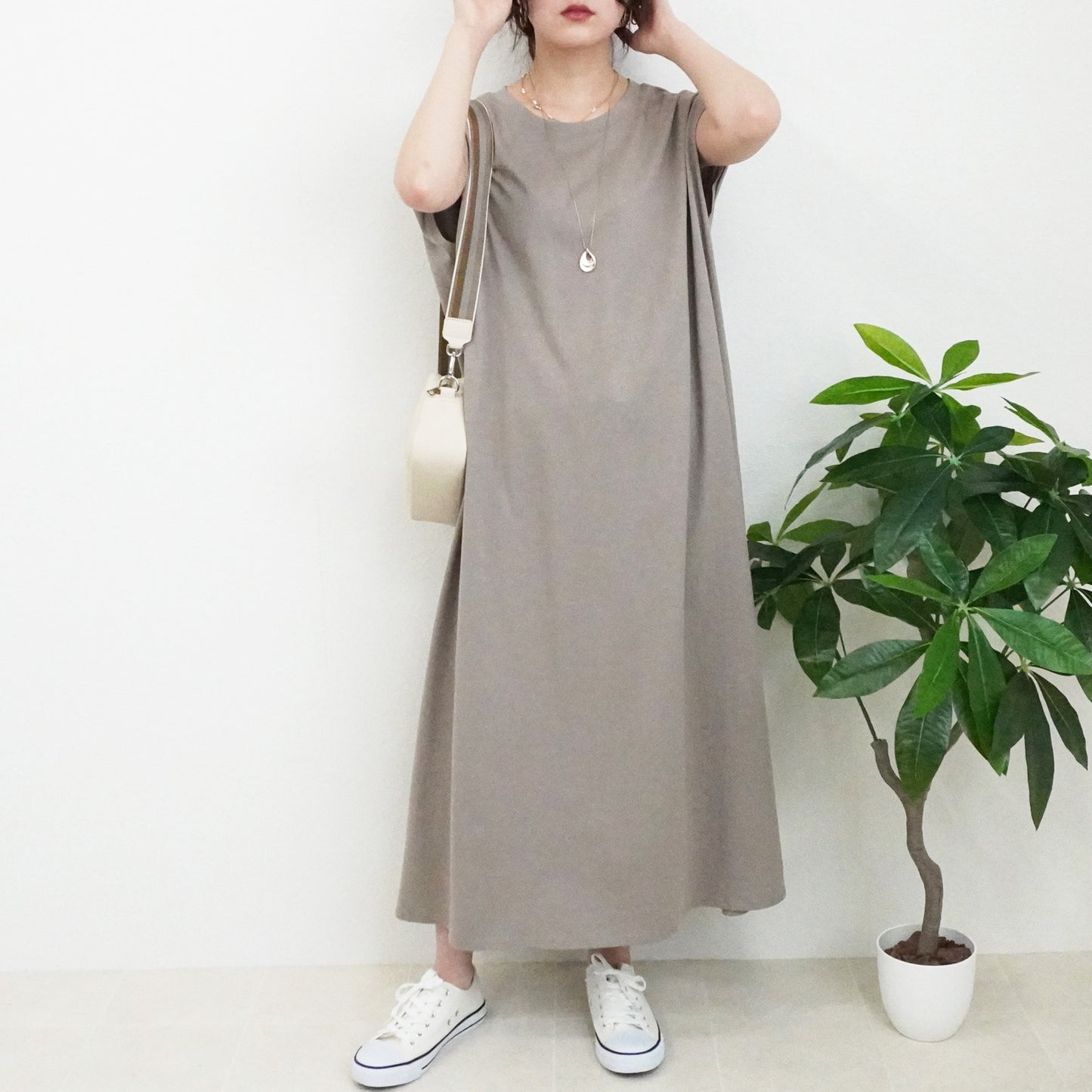 天竺ノースリーブロングワンピース