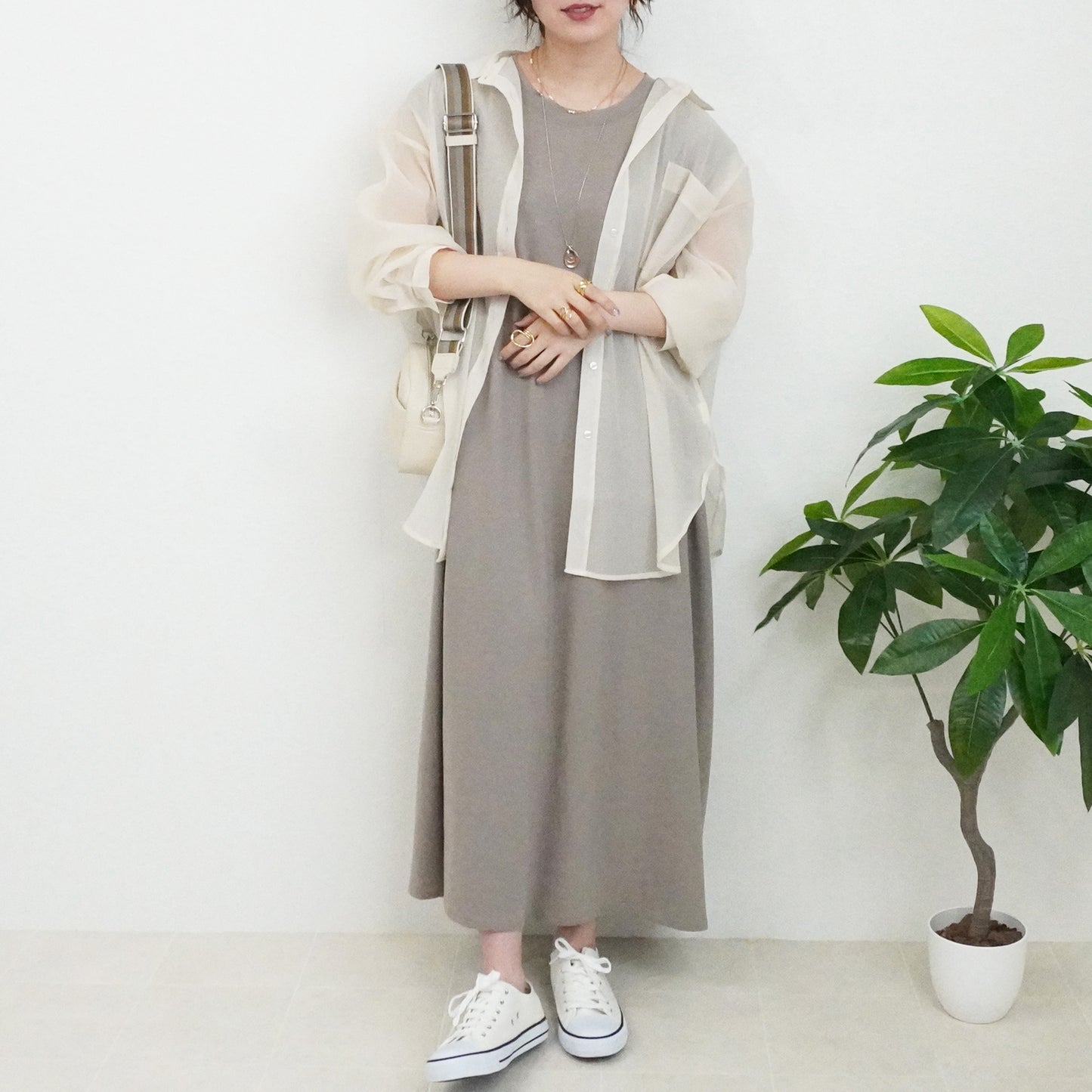 天竺ノースリーブロングワンピース