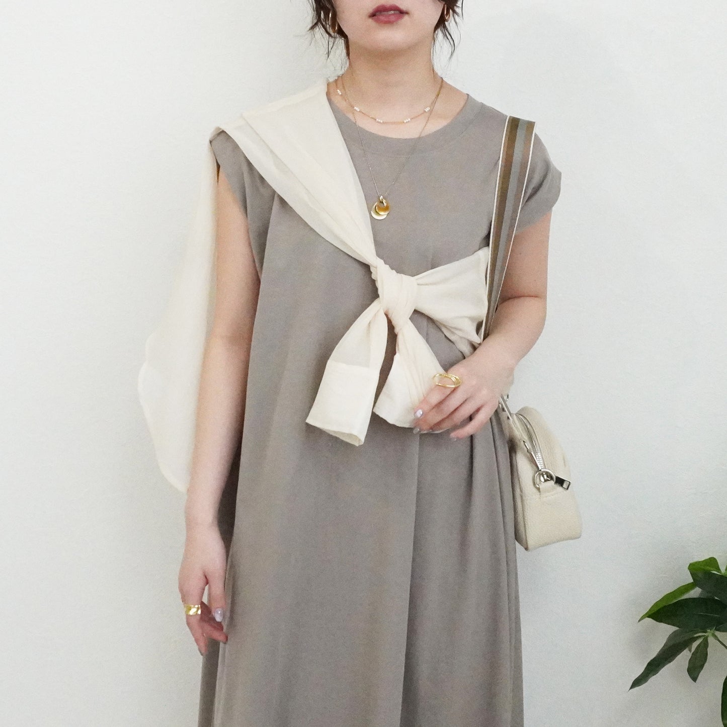 天竺ノースリーブロングワンピース