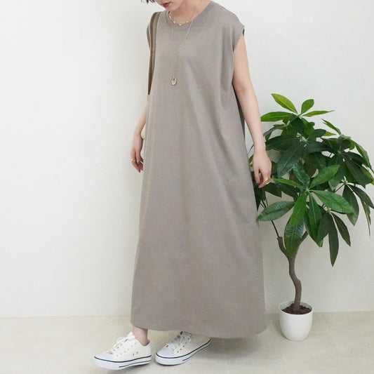 天竺ノースリーブロングワンピース