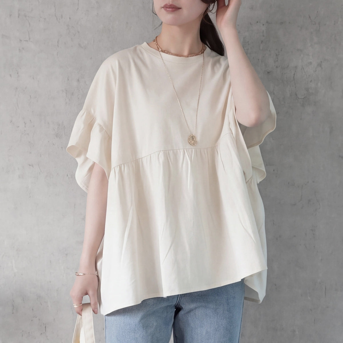 接触冷感天竺フリル半袖Tシャツ