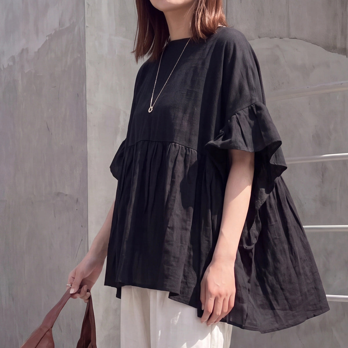 接触冷感天竺フリル半袖Tシャツ