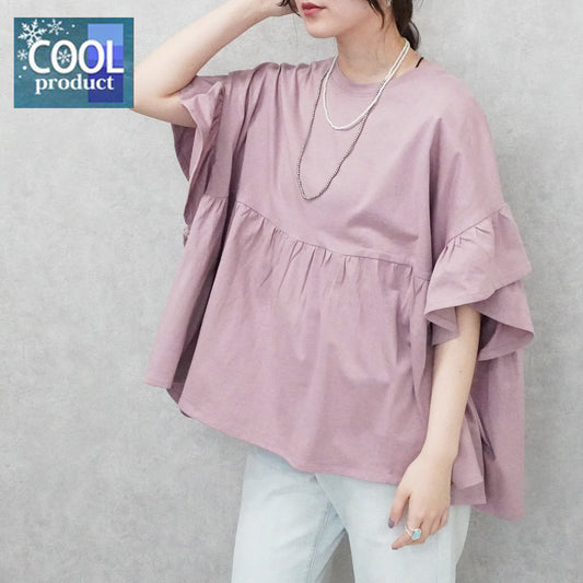 接触冷感天竺ウエストフリル半袖Tシャツ