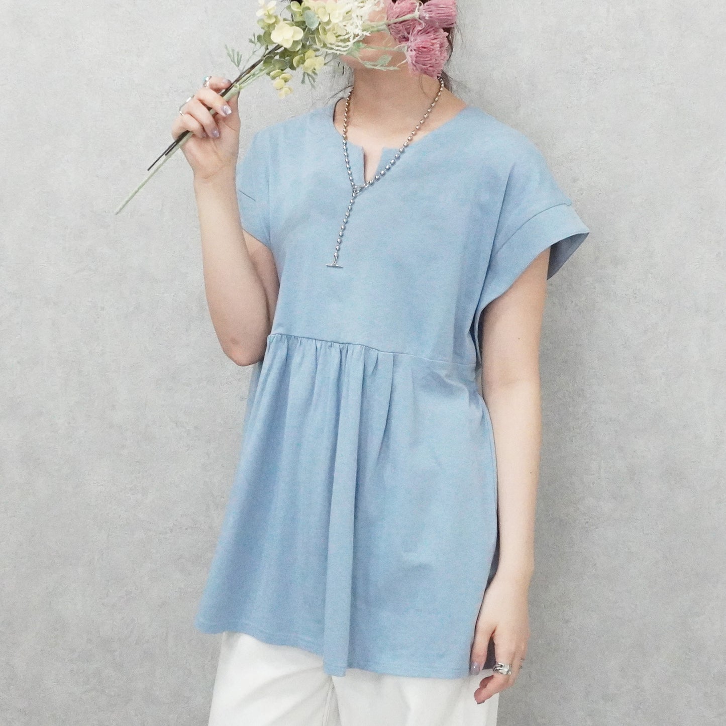 ミニVネックペプラムフレンチTシャツ【一部予約】