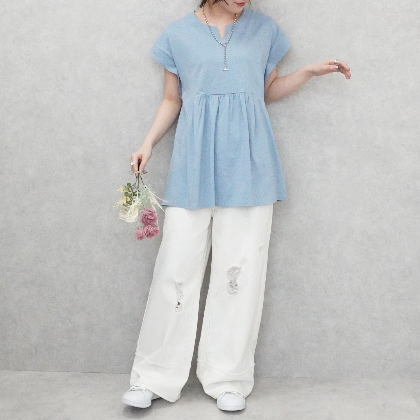 ミニVネックペプラムフレンチTシャツ【一部予約】