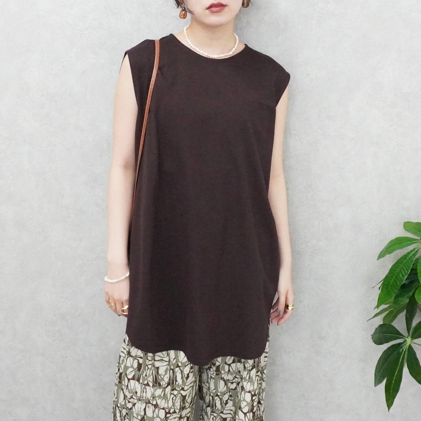 天竺ノースリーブロングTシャツ