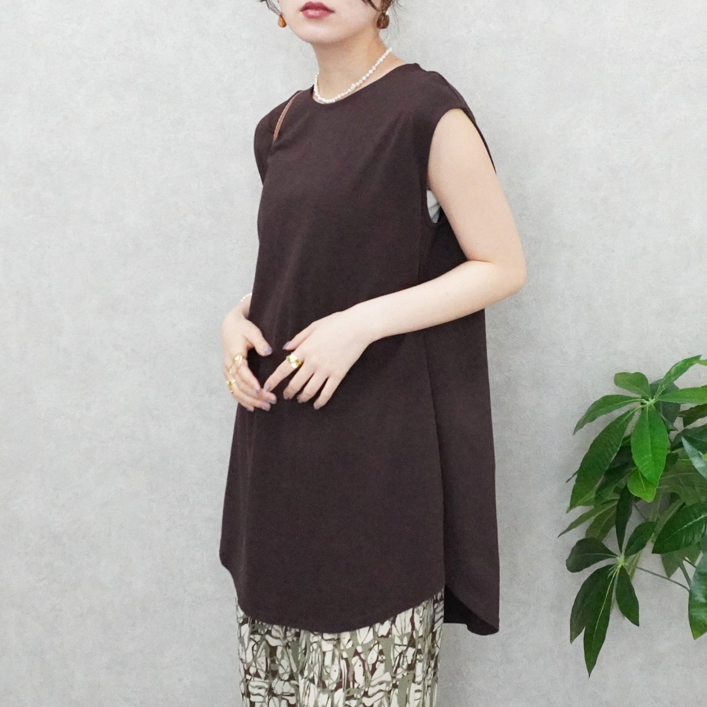 天竺ノースリーブロングTシャツ
