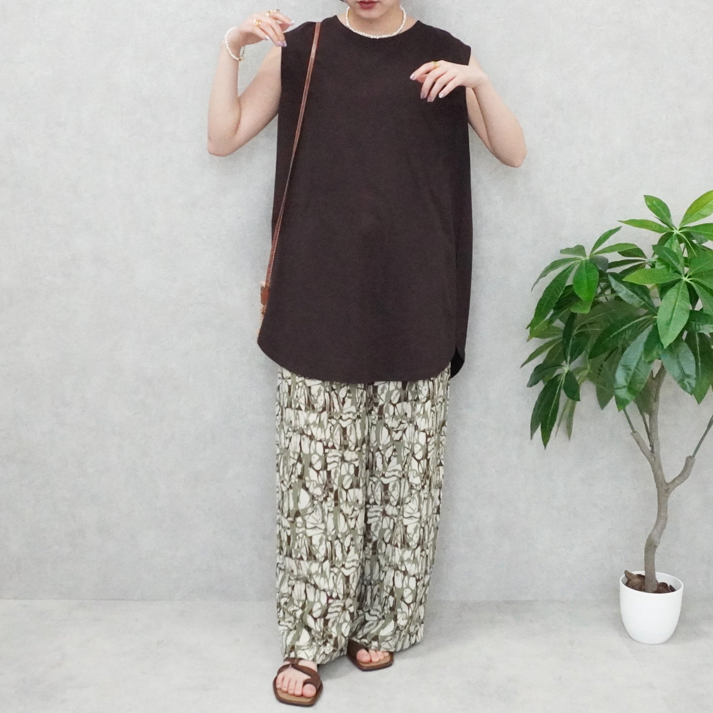 天竺ノースリーブロングTシャツ