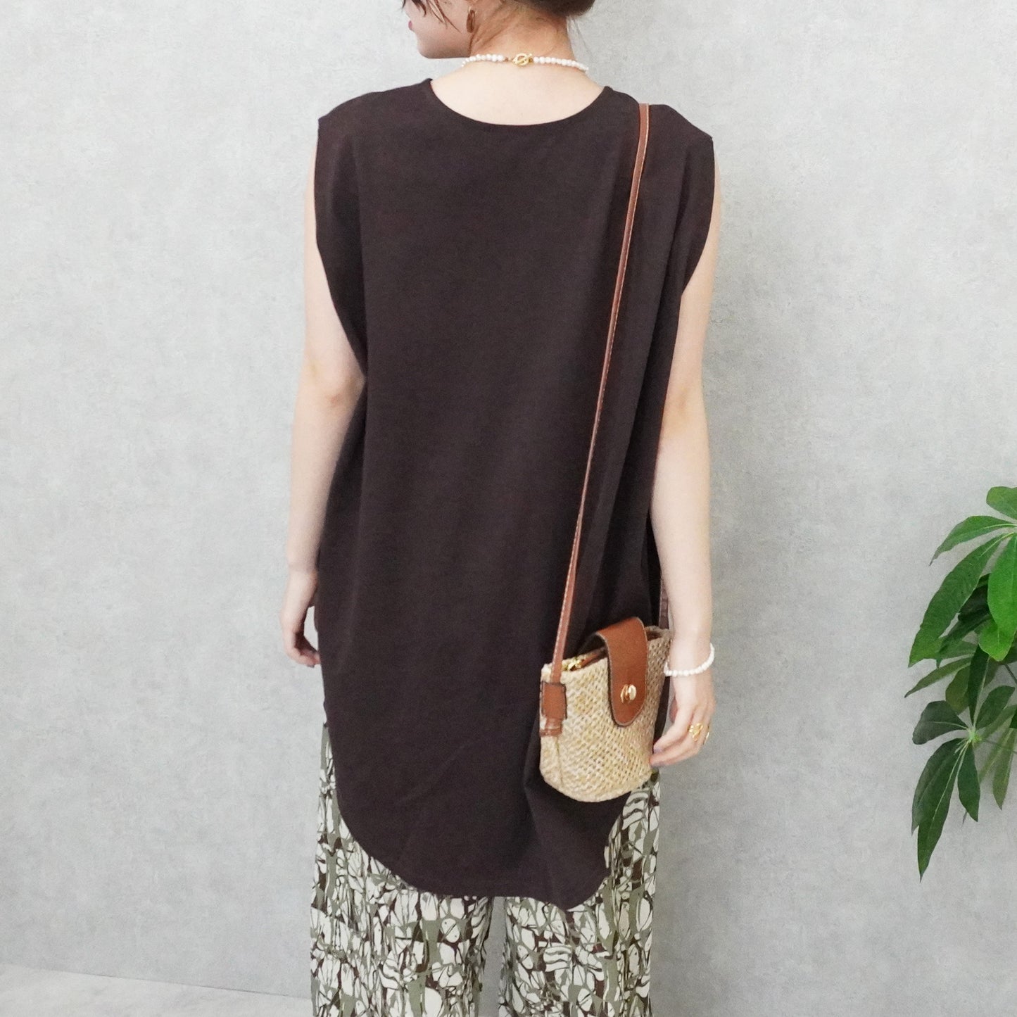 天竺ノースリーブロングTシャツ