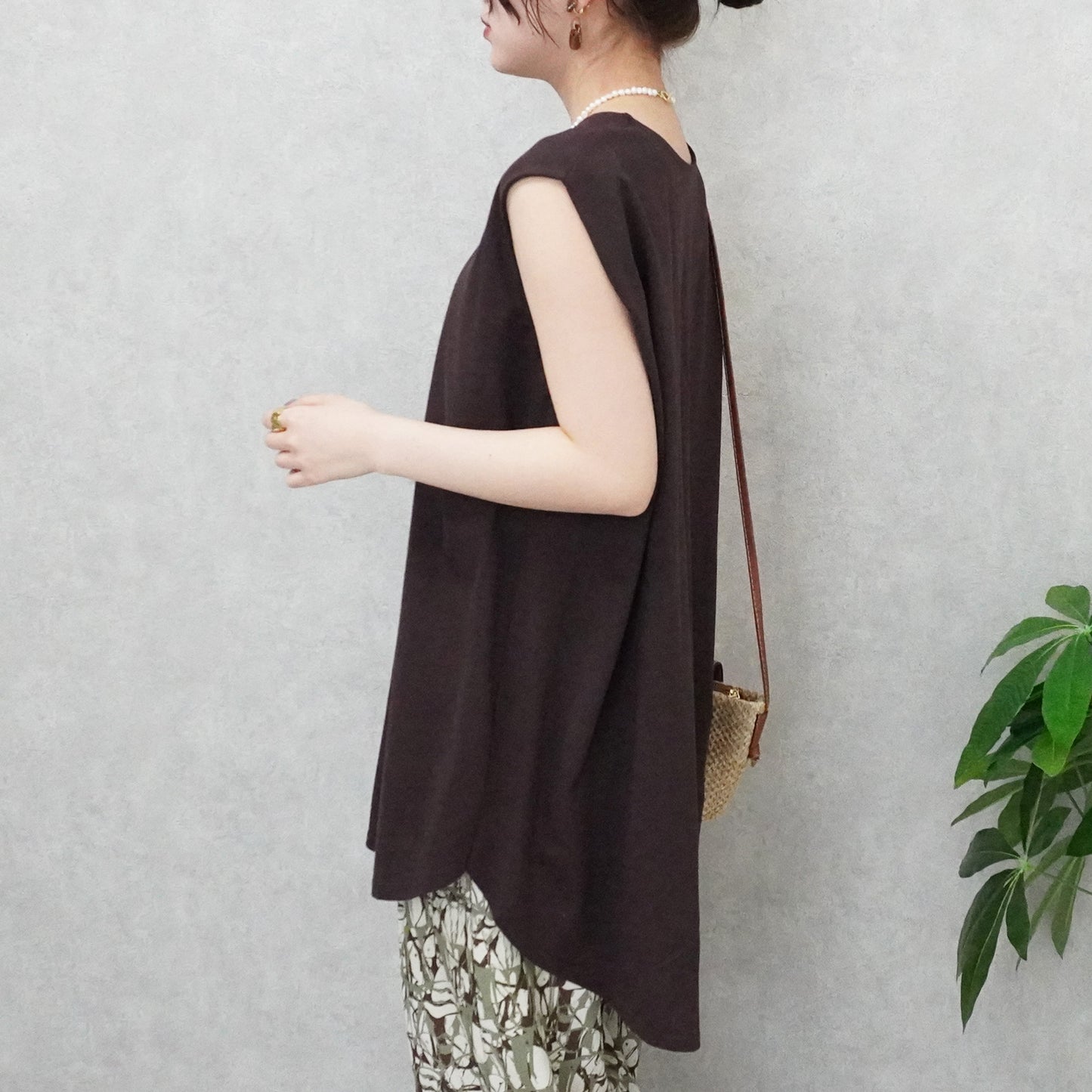 天竺ノースリーブロングTシャツ