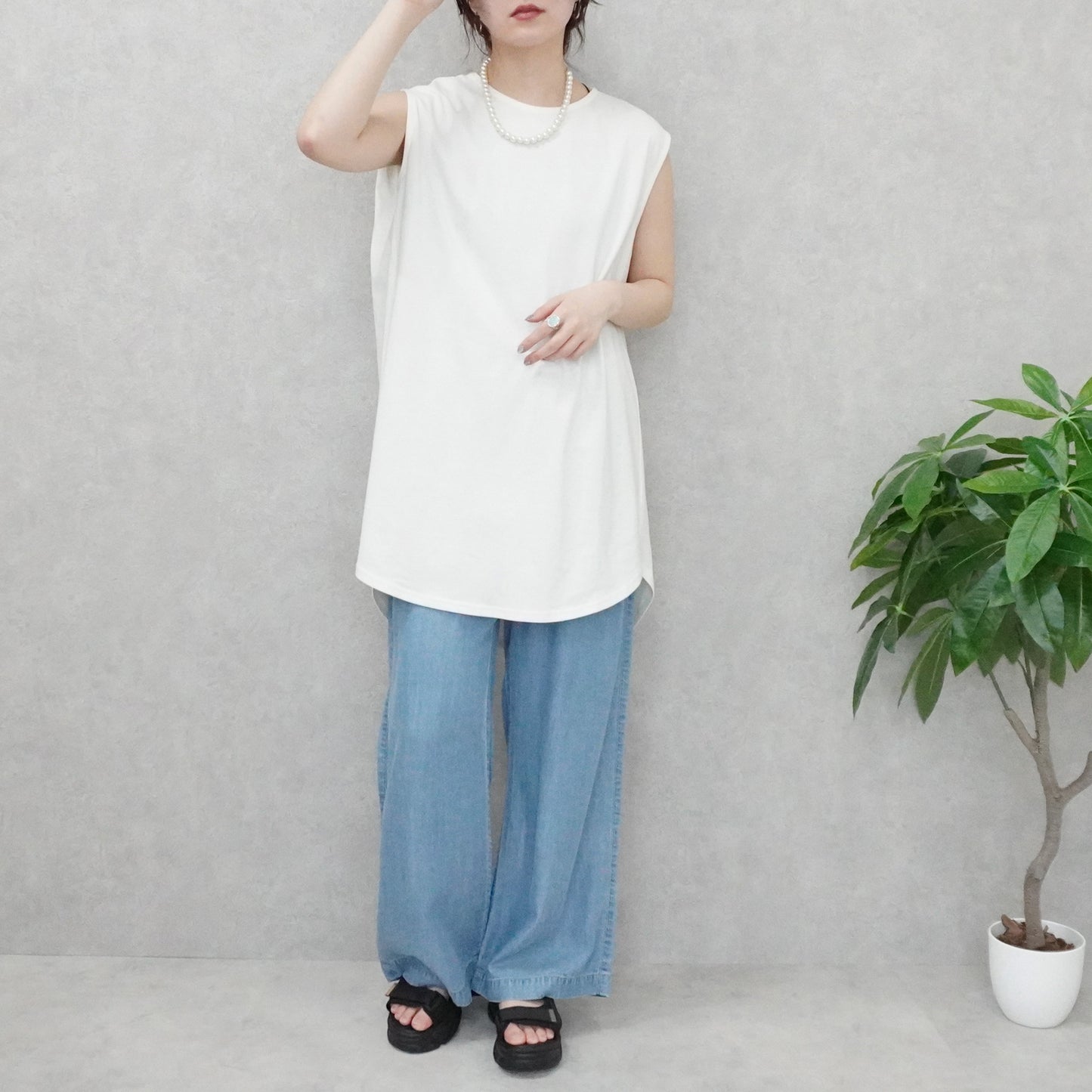 天竺ノースリーブロングTシャツ