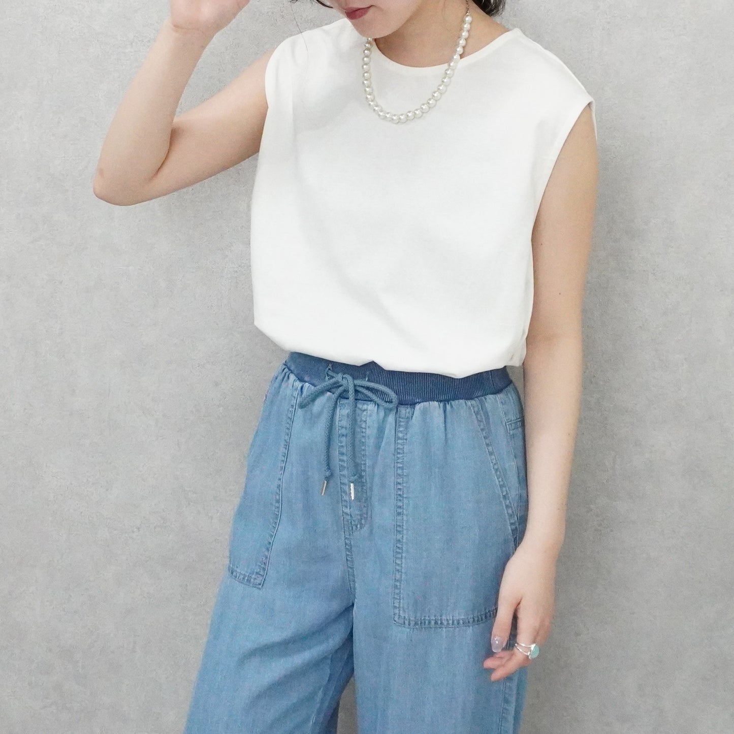天竺ノースリーブロングTシャツ