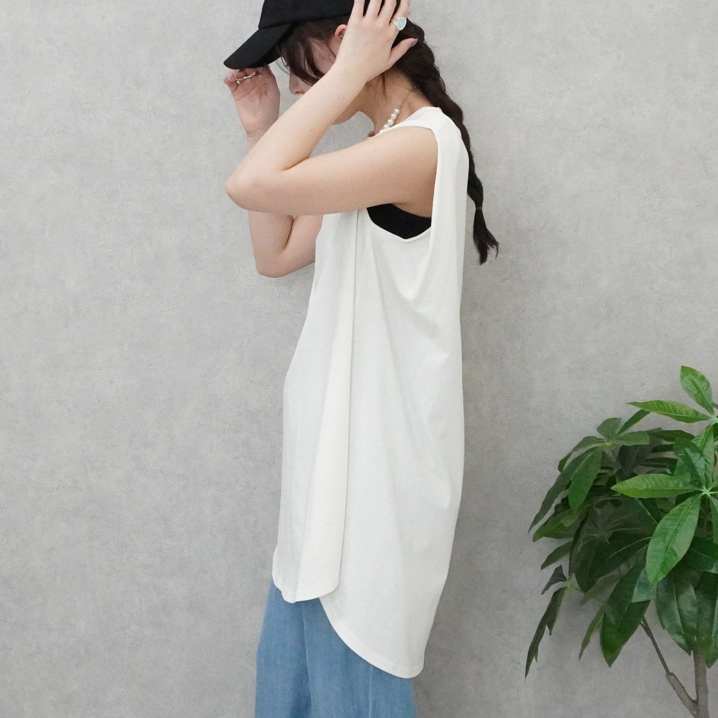 天竺ノースリーブロングTシャツ
