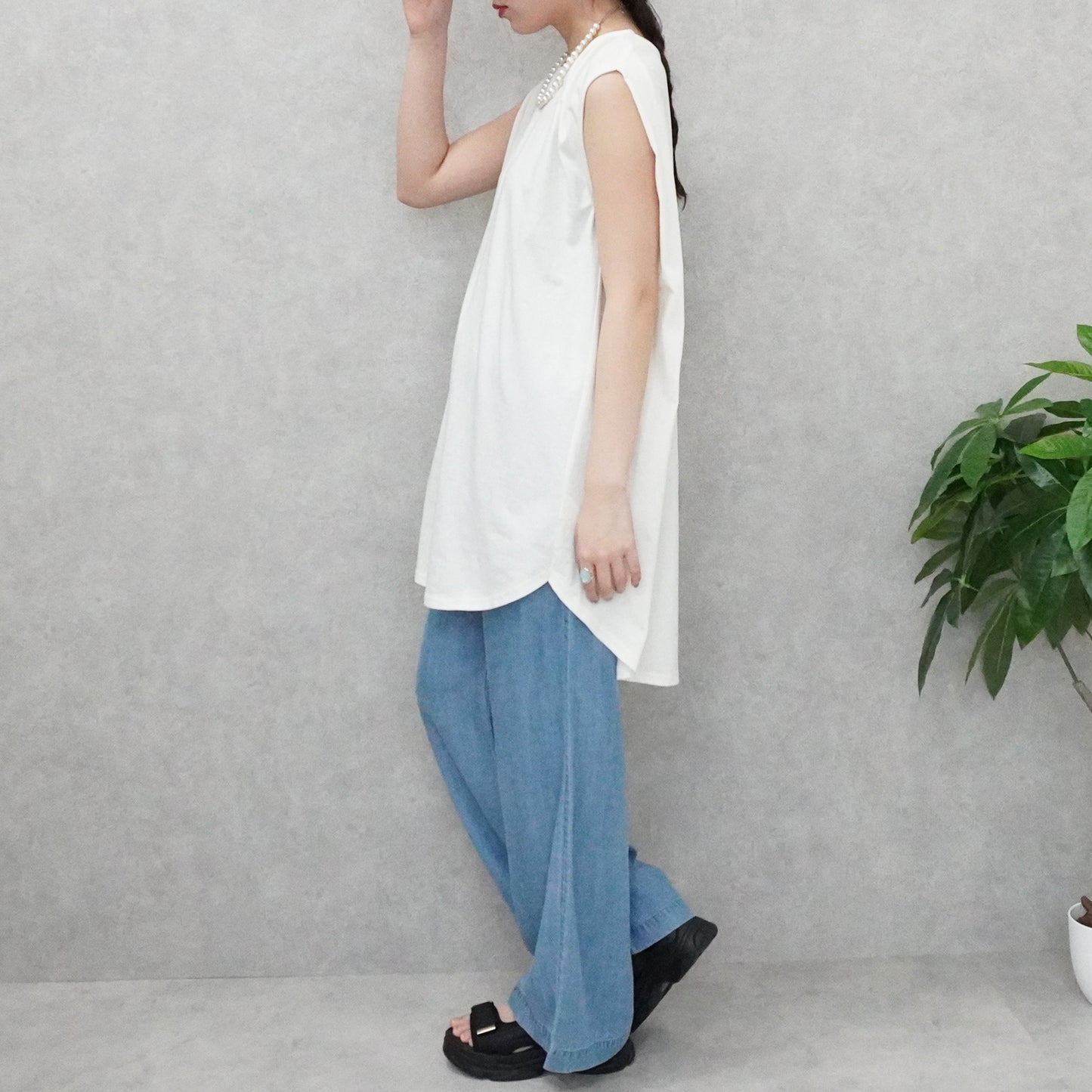 天竺ノースリーブロングTシャツ