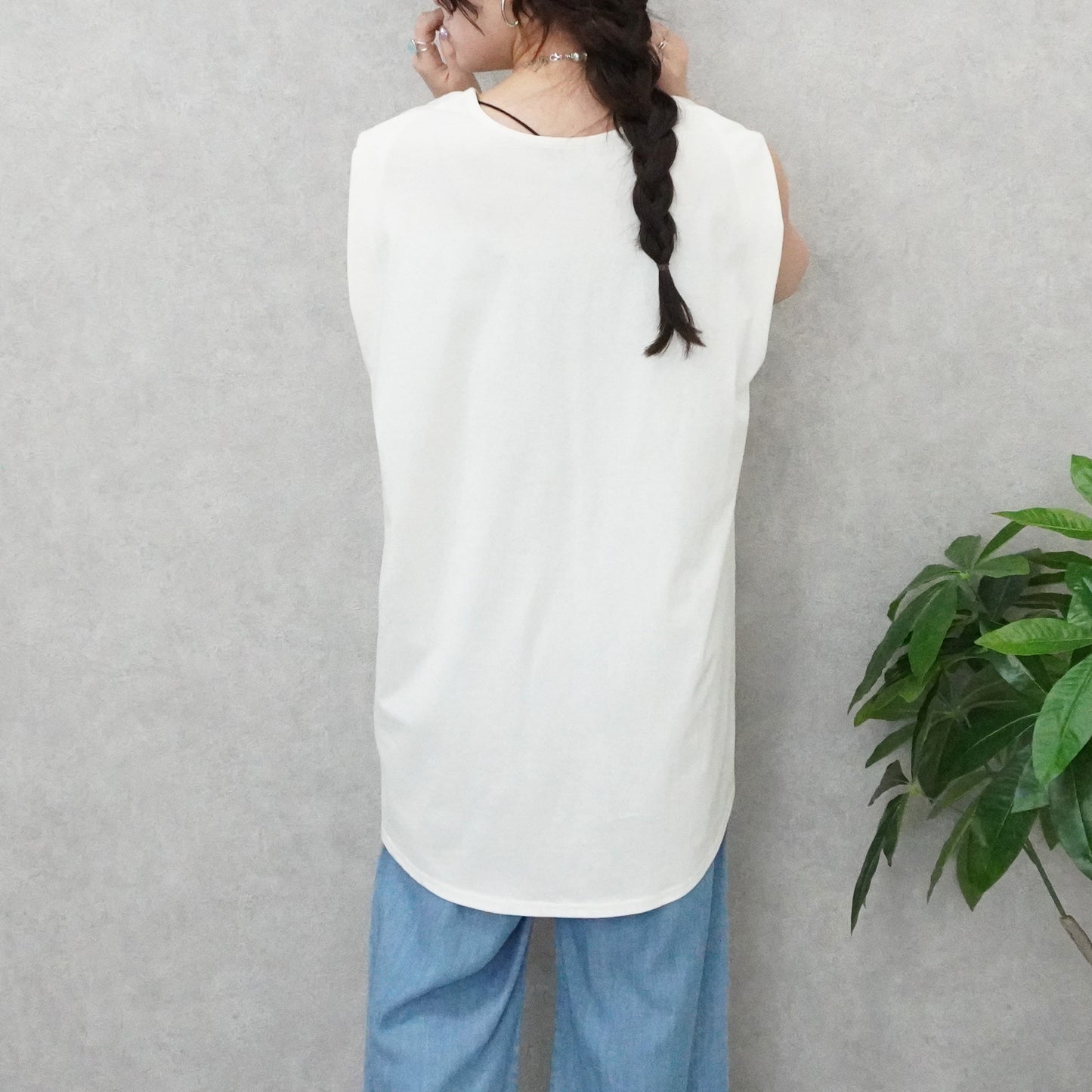 天竺ノースリーブロングTシャツ